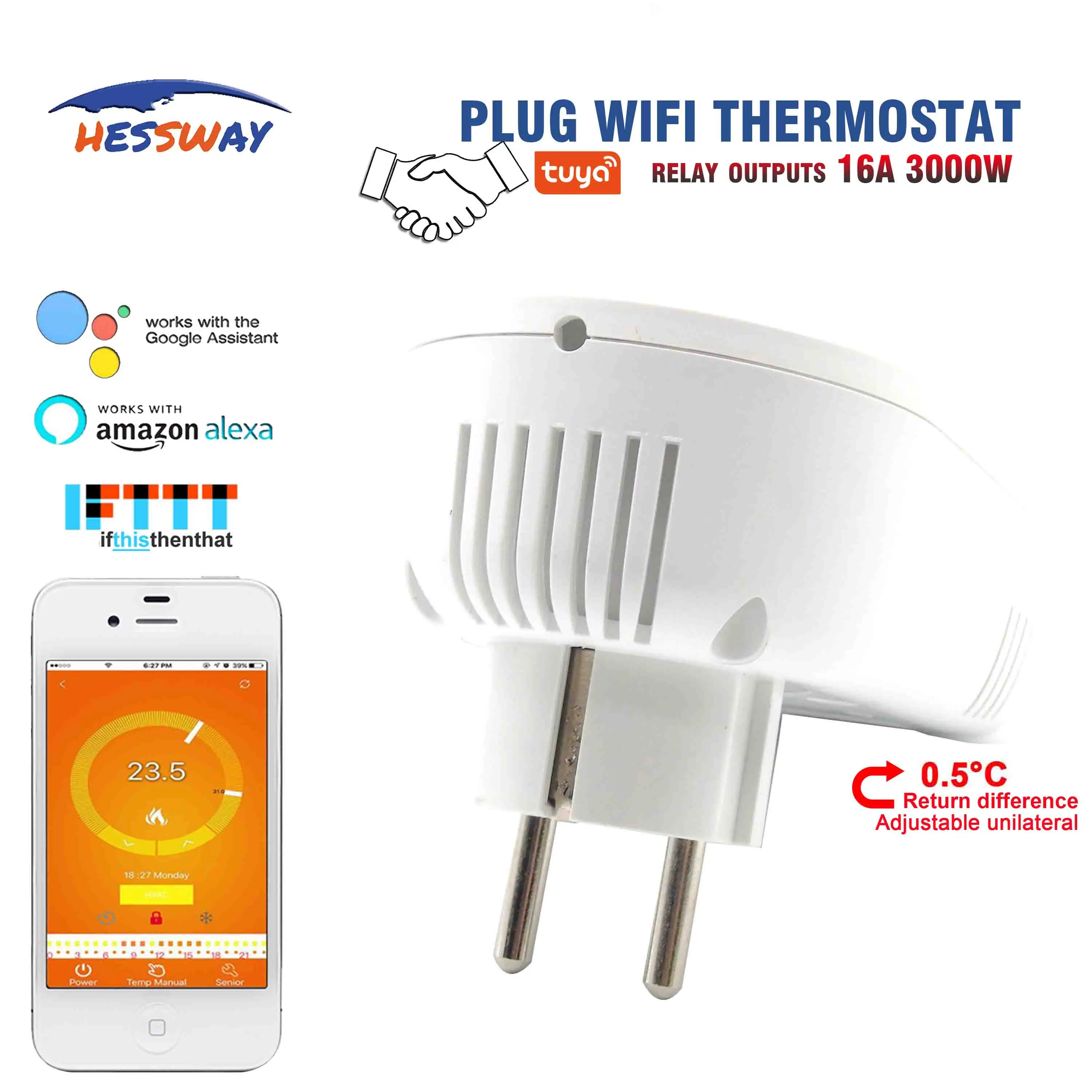 Беспроводной нагревательный термостат HESSWAY TUYA с Wi Fi 16 А европейская вилка