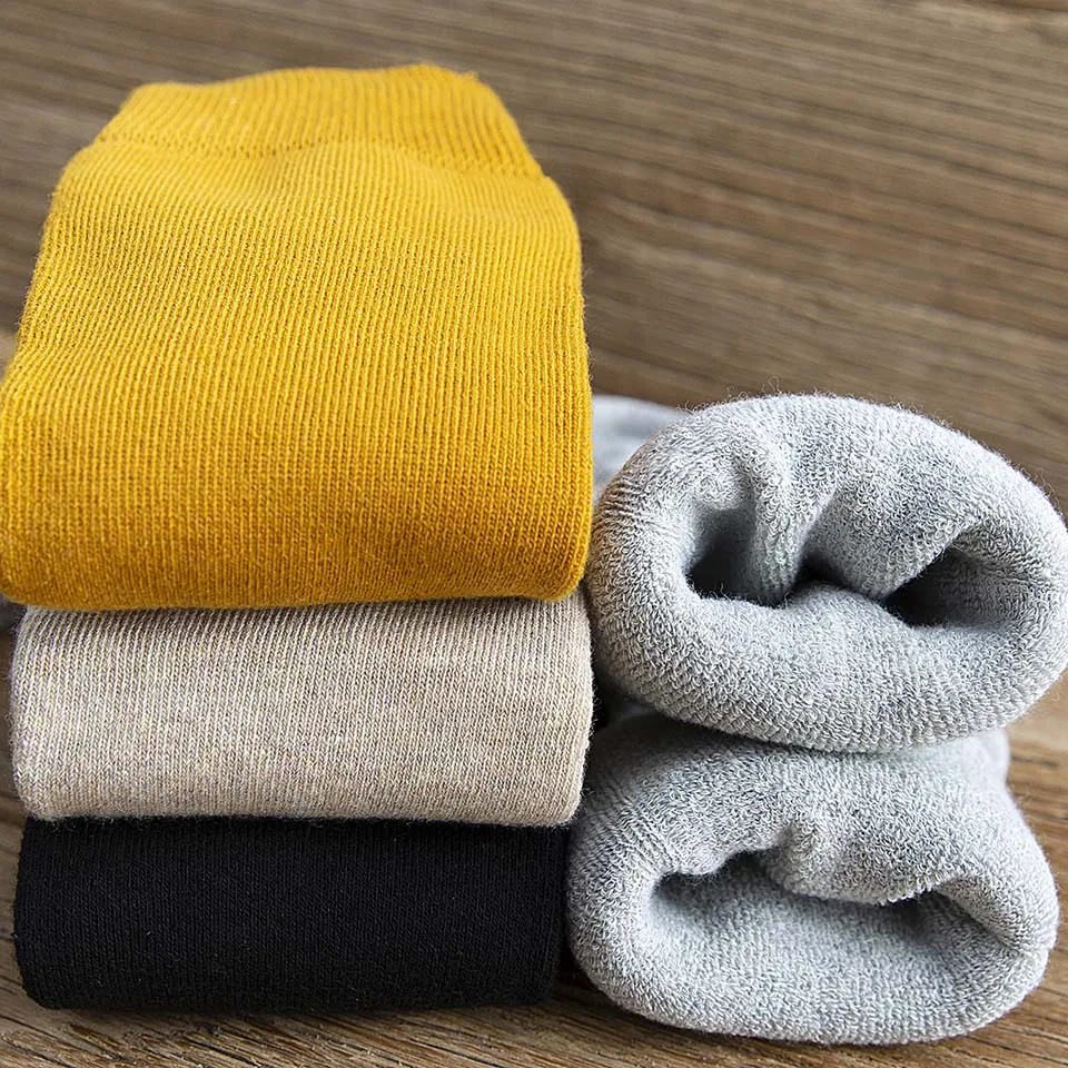 Winter Women's Colorful Thick Warm Wool Solid Color Plus Cashmere Warmth Pressure Stovepipe Cotton Socks 3 Pair