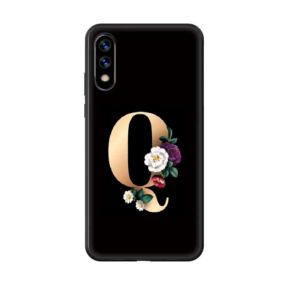 

English Alphabet Classic Elegant Flowers Phone Case hull For huawei honor 7 8 9 10 20 A S X Lite Pro black cover fashionprime