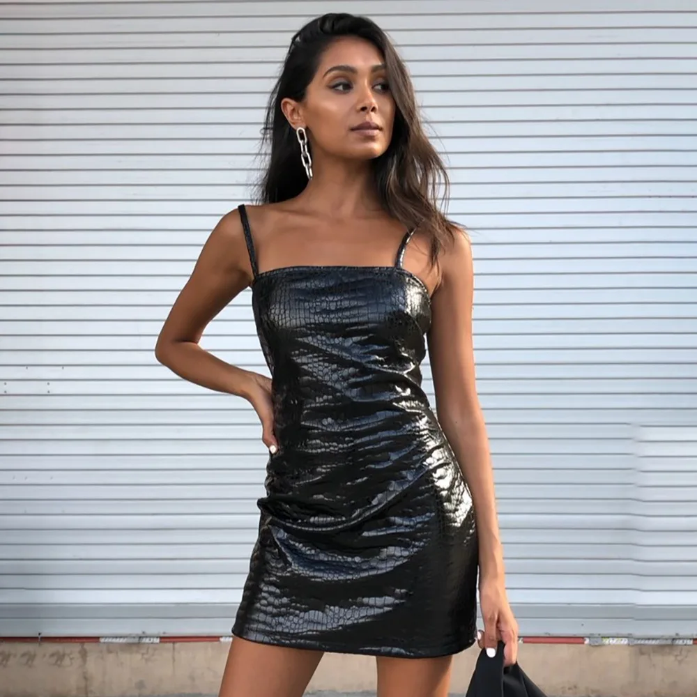 MONMOIRA однотонное мини платье из искусственной кожи женское летнее сексуальное