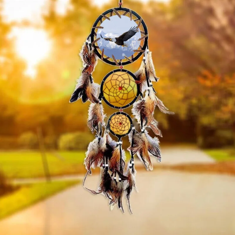 Индийский стиль волк Орел Ловец снов ручной работы ветер куранты висячая картина