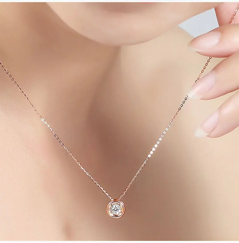 Классические со стразами, 18 K, настоящее золото, AU750, роза, фигурная подвеска, комплект колье с подвеской для женщин, подарок для девочек, вечерние ювелирные изделия высокого качества
