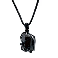 fysl handmade weave irregular shape black tourmaline stone pendant rope chain necklace trendy jewelry