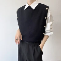 designer style multi button decoration sleeveless sweater vest mens pullover vest over the concave shape of the vest