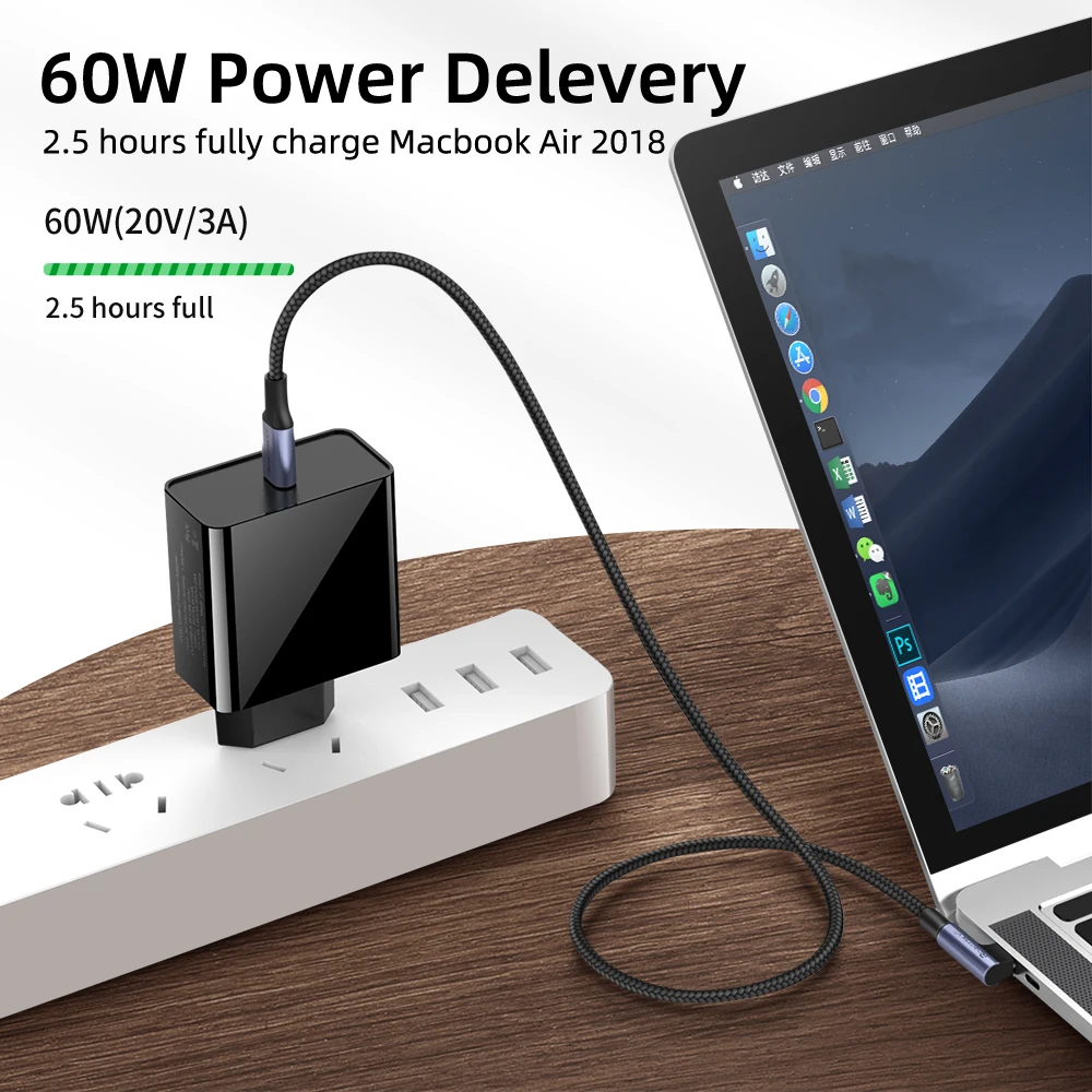 Кабель с углом 90 градусов USB Type C на для Samsung Xiaomi Redmi Note 10 8 Macbook 60 Вт шнур быстрой