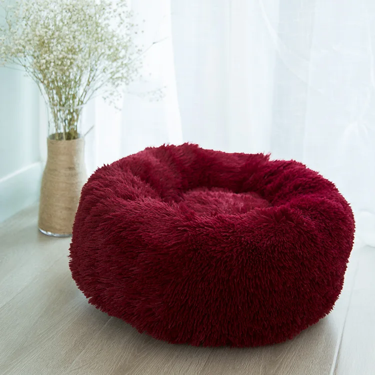 dark red Супер мягкая кровать для питомца питомника собака Круглые Солнцезащитные очки «Зима, теплый спальный мешок из удлиненного плюша в стиле «Щенячий Подушка Мат Портативный Товары для кошек 46/50/60 см - Цвет: dark red