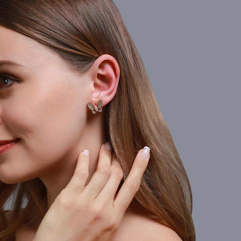 Новые золотые серебристые стразы серьги гвоздики с бабочками для женщин и