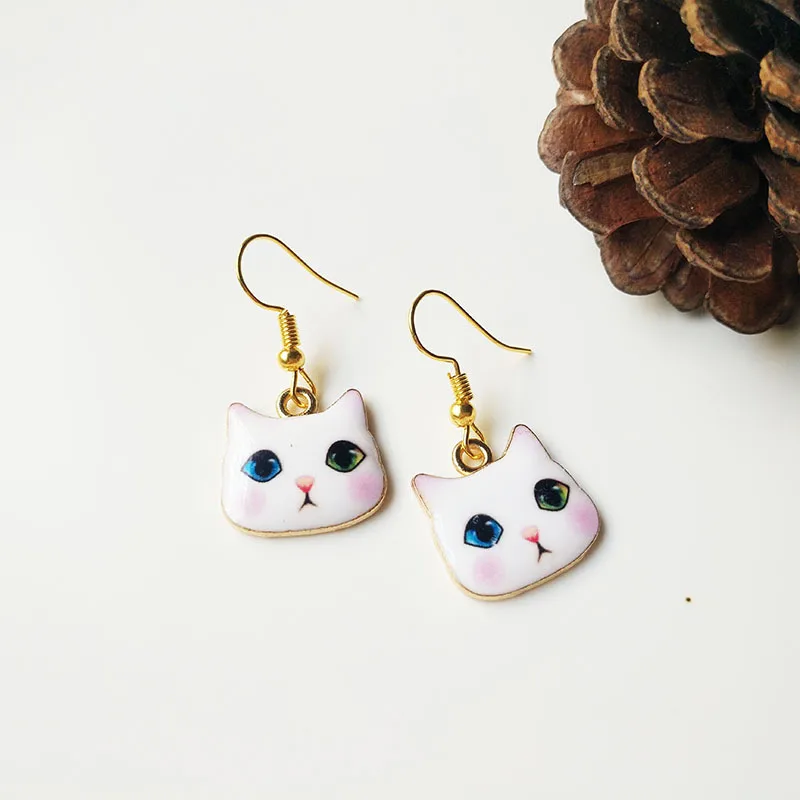 Корейские модные милые серьги подвески с животными кошками металлические