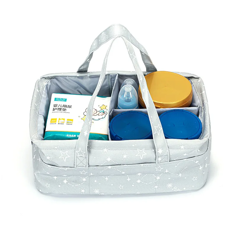 

MAMON Portable Baby Diaper Caddy Organizer Storage Bag Changing Pad Stylish Rope Nursery Gray Star MB02