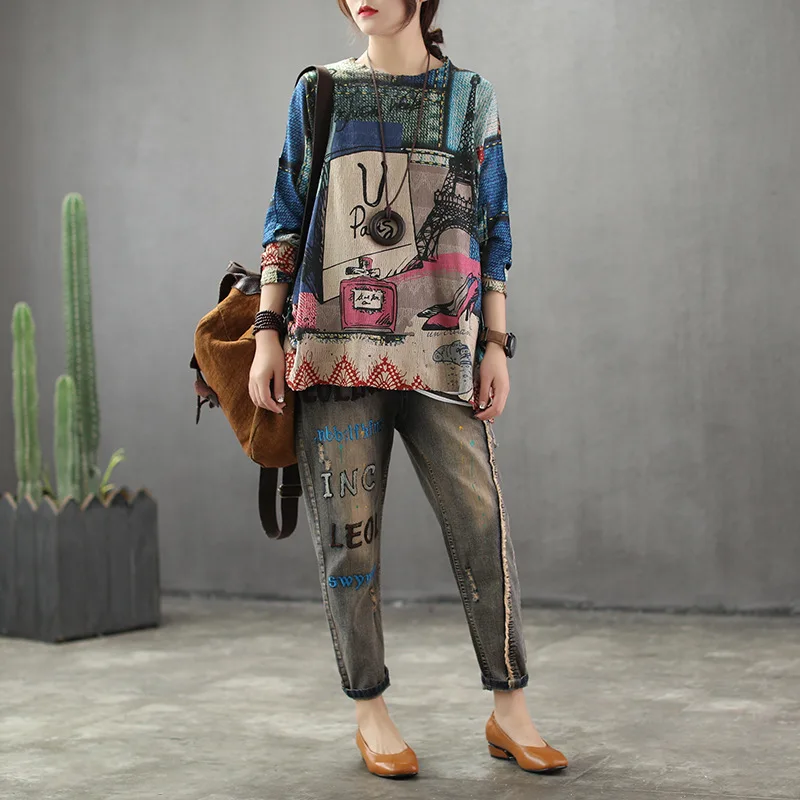 Masss Wasss 2022 весенние женские свитера в британском стиле с винтажным принтом