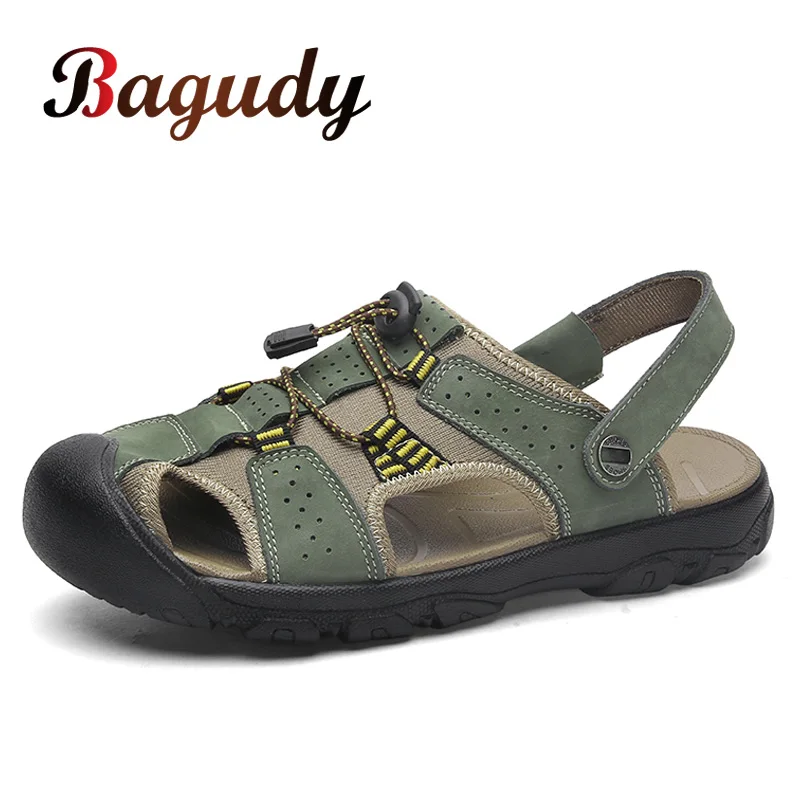 

Classic High quality Cow Leather Sandals Summer Outdoor Handmade Men Sandals Fashion Comfortable Men Beach leather shoes size48