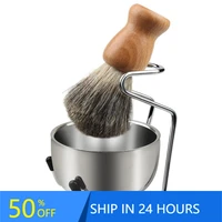 1 set professional men beard brush set stainless steel bowl stand shaving brush mustache shaving facial cleansing tool 40410