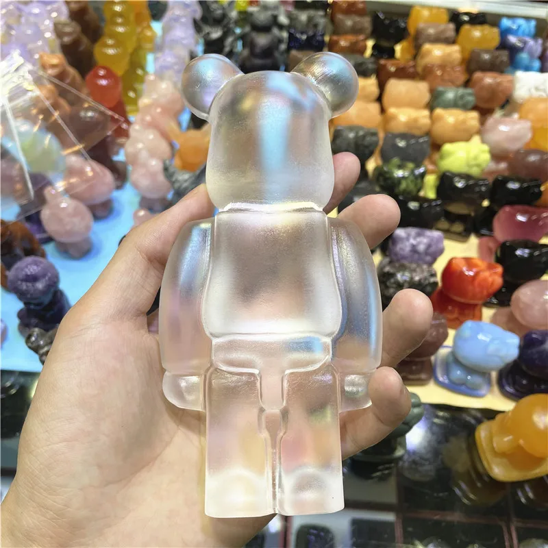 

15cm High Quality Stone Carved Clear Melting Crystal Cute Toy Bear Quartz Figurine Stone Bear Statue Home Office Decor