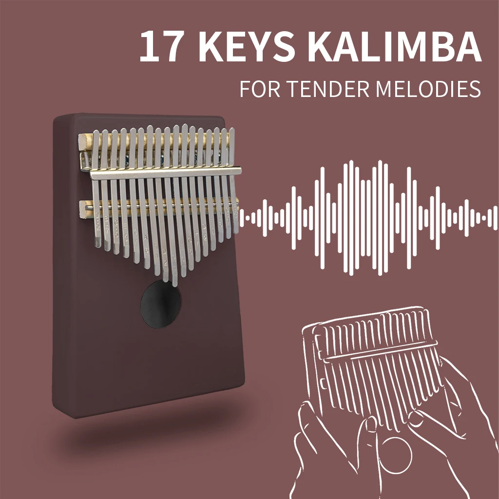 

Africa Finger Piano Kalimba 17 Key Solid Wood Body Engraved Keys Musical Instrument K08-Darkred