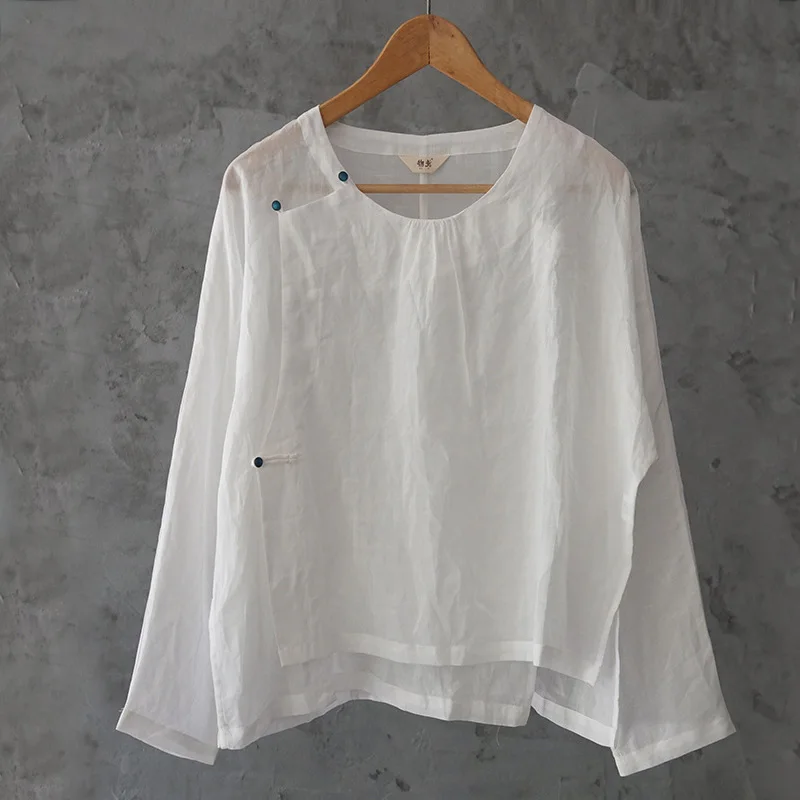 Рубашки в китайском стиле для женщин на пуговицах рами блузки 2019 Осень Новые
