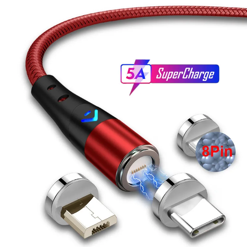 Магнитный зарядный кабель 5A Type C Сверхбыстрая зарядка USB шнур для Huawei P40 зарядное