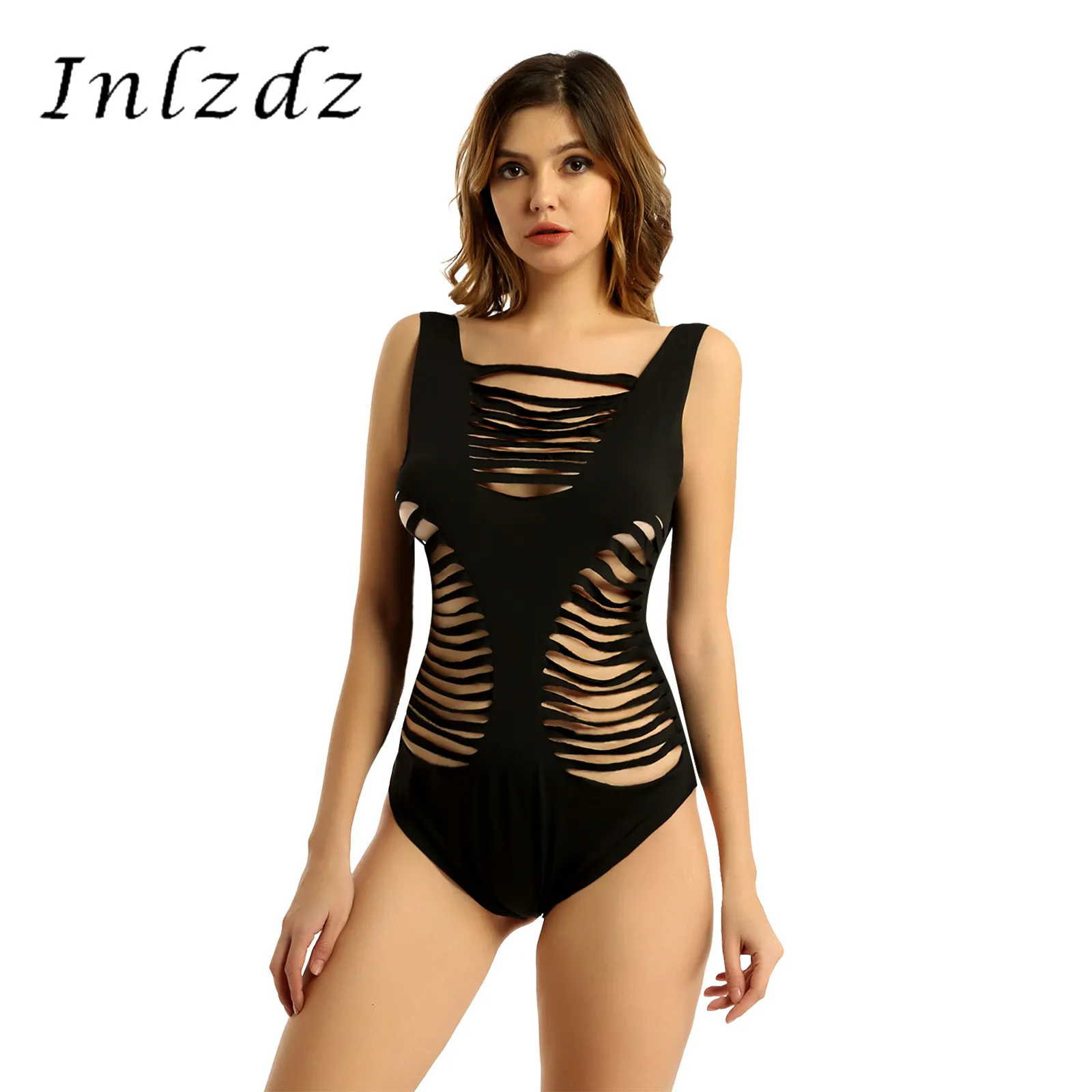 

Womens Lingerie Thong Bodysuit Sheer Sleeveless High Cut Thong Slim Fit Stretchy Party Clubwear Hollow Out Underwear Jumpsuit