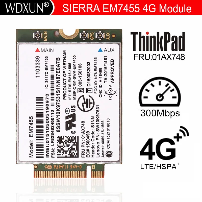 EM7455 FRU 01AX748 LTE 3G 4G Tarjeta de Thinkpad X1 carbono 5th gen X270 T470 T470S T470P t570 L570 L470 P51 P71