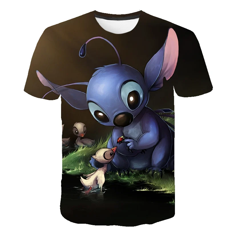 3D Lilo Stitch одежда для девочек розовая детская футболка Kawaii аниме мальчиков