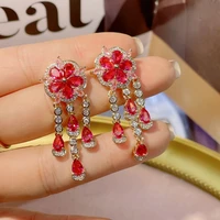 sederyla new arrival cubic zirconia tassel drop elegant flower unusual earrings for women 2022 fashion red cz ladies jewelry