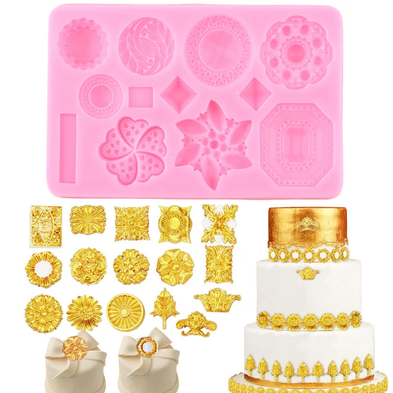 

Baroque Badge Silicone Molds Jewelry Buttons Cupcake Topper Fondant Cake Decorating Tools Candy Clay Chocolate Gumpaste Moulds