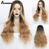anogol synthetic wigs ombre brown wavy wig 70cm long middle part black heat resisitant fiber cosplay wig for women daily use