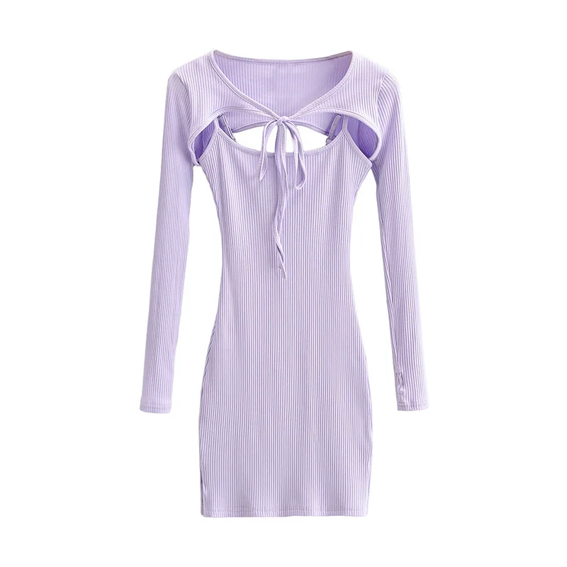 Женское весенне-осеннее платье с воротником-лодочкой запахом на бедрах