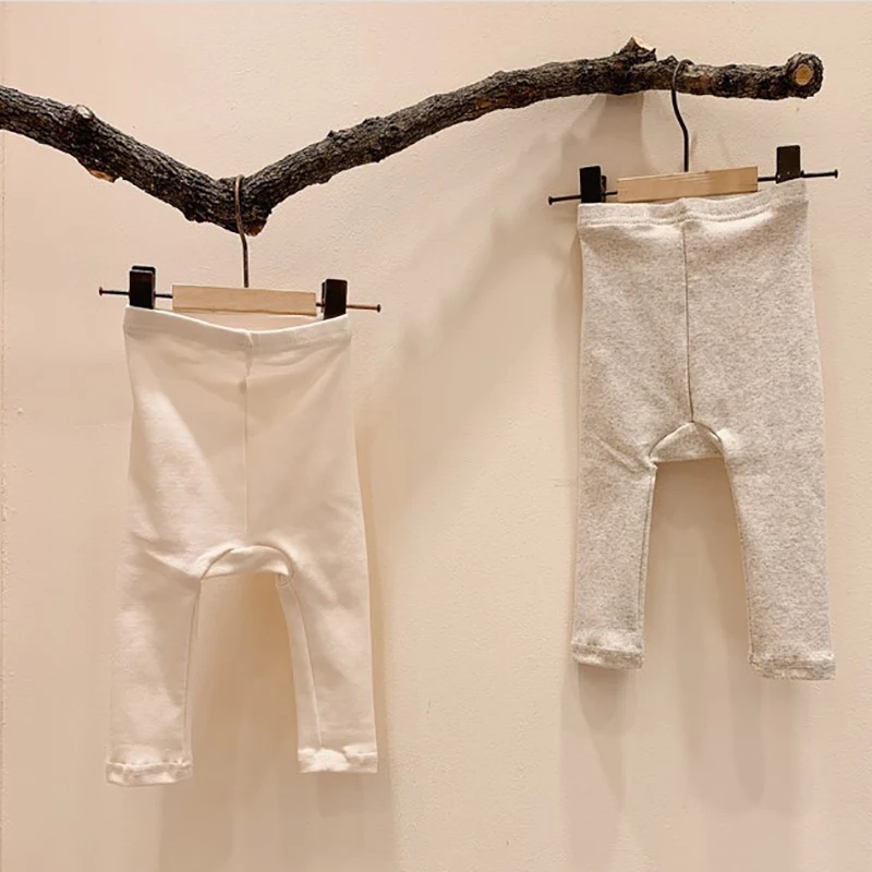 

2021 New Baby Pants Spring Kids Clothes Newborn Simple Solid Color Leggings Toddler Baby Boys Girls High Waist Cotton Trousers