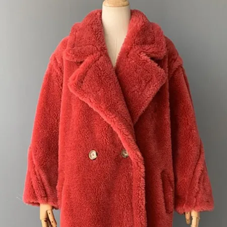 Short Red MAOMAOFUR натуральная шерсть Teddy Bear пальто Женская Зимняя мода натуральном овечьем меху Меховая куртка женские теплые ботфорты Костюмы; шерстяная Верхняя одежда для детей - Цвет: Short Red
