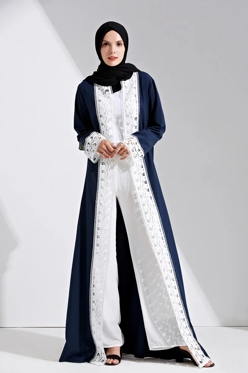Мусульманское женское кимоно абайя Caftan Длинная Верхняя одежда на шнуровке