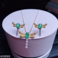 kjjeaxcmy fine jewelry 925 sterling silver inlaid natural emerald female pendant earring set popular supports test