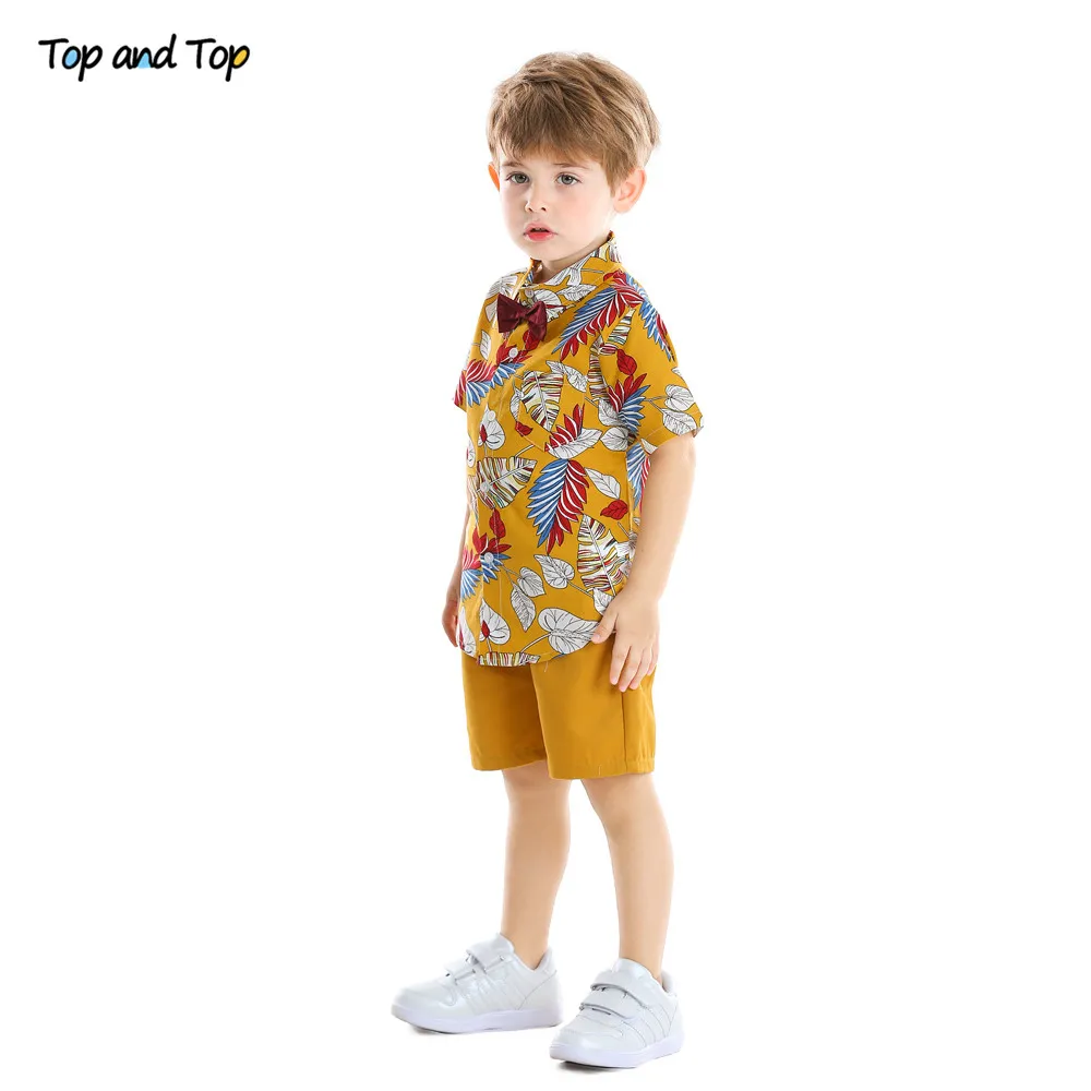 Комплект одежды для мальчиков рубашка с галстуком-бабочкой и шорты топ цветочным