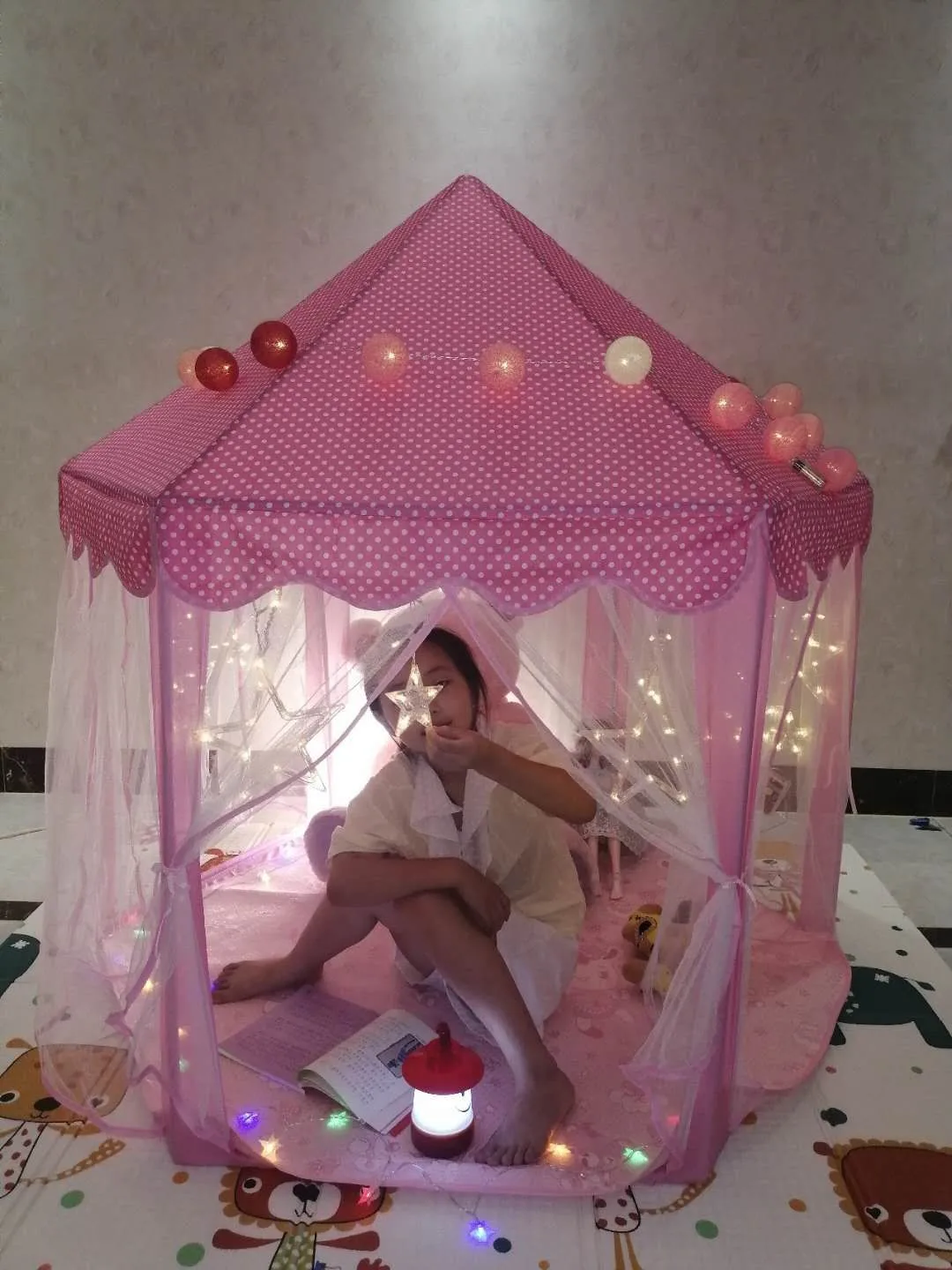 Portable Play Kids Tent Princess castle tent with LED light Children Indoor Outdoor Ocean Ball game Room House Girl gift | Игрушки и