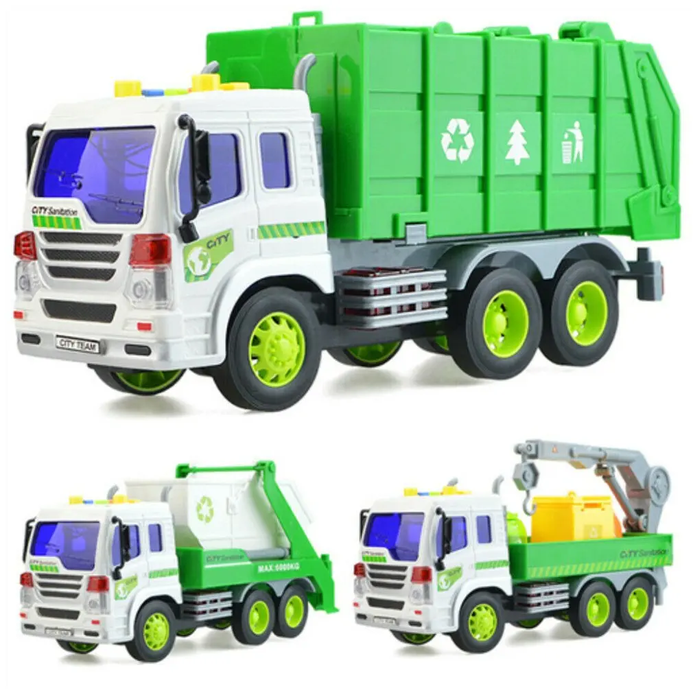 Cami&oacute;n de basura grande 1/16, contenedor de basura ligero y sonoro, reciclaje de basura de juguete, simulaci&oacute;n de coche, cami&oacute;n de basura de inercia-2