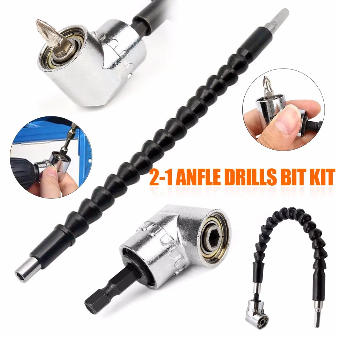 

2PCs 1/4" Right Angle Drill Flexible Shaft Bits Extension Screwdriver Holder Standard Hex ScrewdrierRechargeable Drill