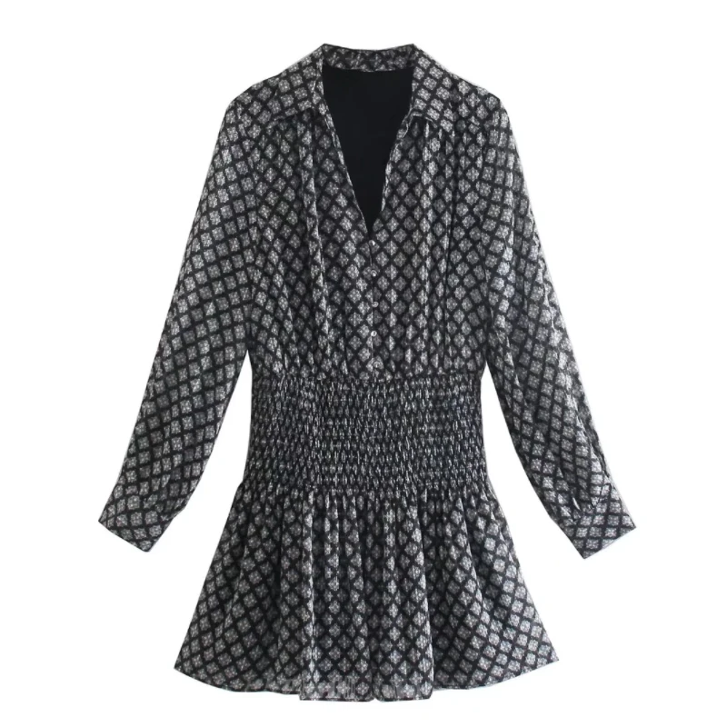 

Женское мини-платье с геометрическим принтом и эластичной талией, женская одежда с длинным рукавом, повседневное женское облегающее платье...