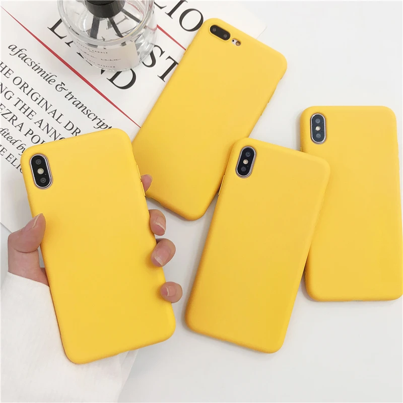 Yellow Matte Phone Case For iphone 12 Mini 11 Pro XS Max XR X 8 7 6S 6 Plus SE 5 5S Silicone Cases Solid Color Soft TPU Cover | Мобильные