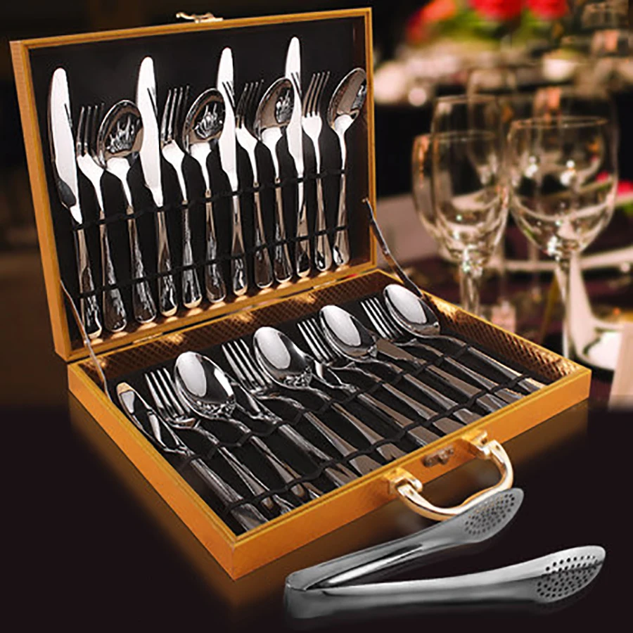 Европейский набор столовых приборов из нержавеющей стали 24 шт. вилка ложка ножи
