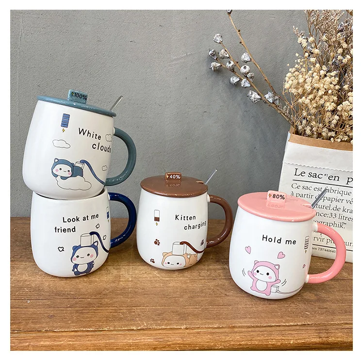 

Creative charging hamster cartoon ceramic cup with lid spoon cute girl office coffee cup student water cup gift