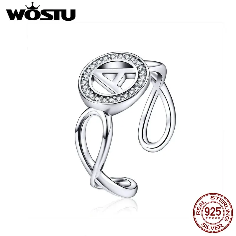 WOSTU 925 пробы серебряная буква а кольца сверкающие прозрачные CZ кольцо Регулируемый размер для женщин Свадебная вечеринка ювелирные изделия CQR506