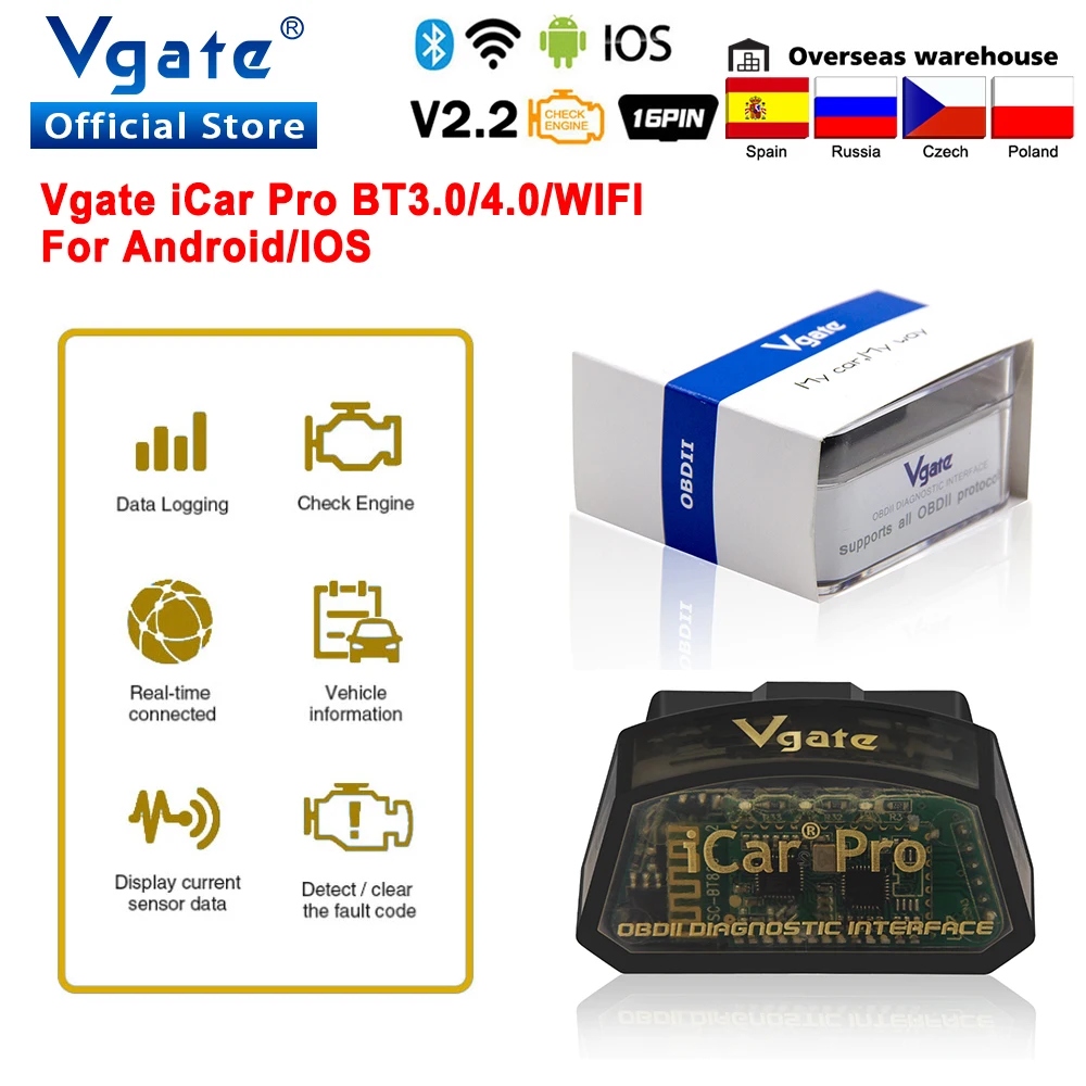 Автомобильный диагностический сканер Vgate iCar Pro Wi Fi elm327 obd2 Bluetooth 4 0 OBD 2 ELM 327 V2.2 для