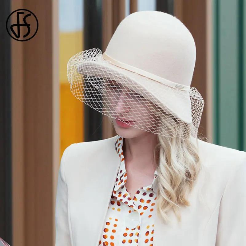 Женская фетровая шляпка-Колокол FS шерстяная шляпка-котелок с широкими полями для