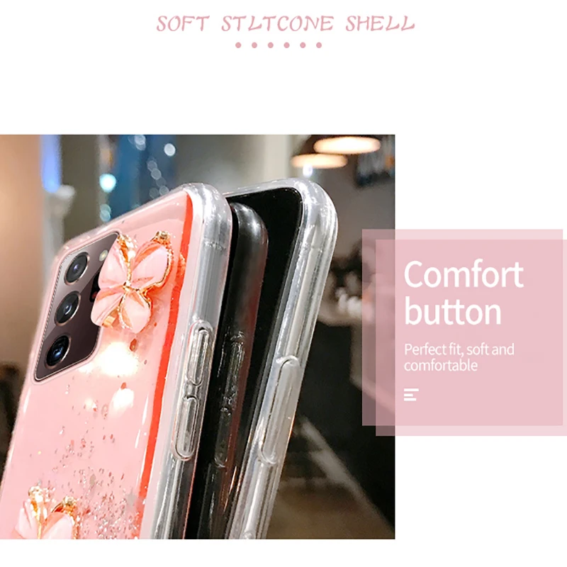Luxury Bling Glitter Lanyard Silicone Phone Case For Samsung Galaxy S23 S22 S21 S20 FE Note 20 10 Plus Ultra-thin Strap Cover