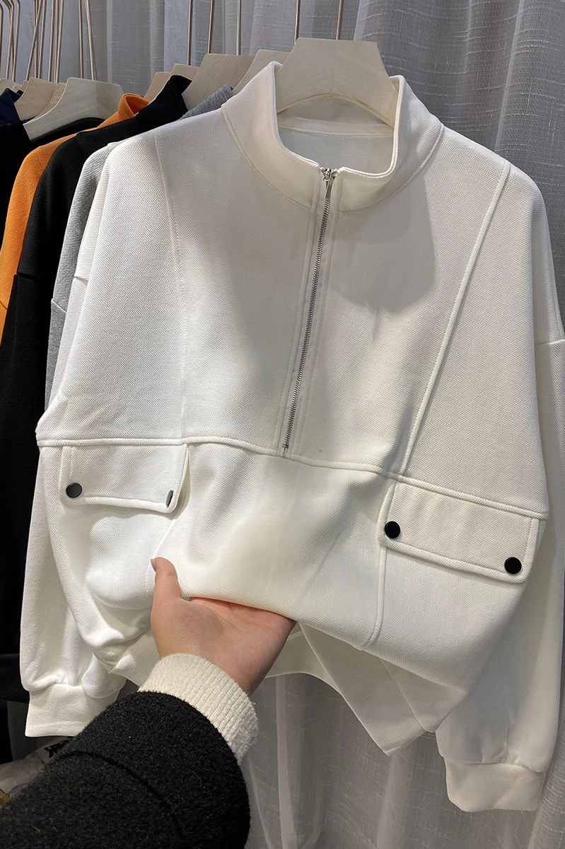 

2021 Spring New Goods Half Turtleneck Short Sweatshirt Women Korean Style Loose Leisure All-Matching Thin Spring Clothing Top