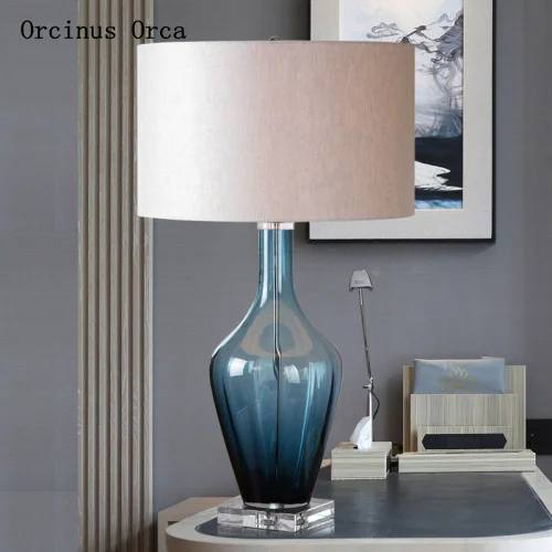 Европейская простая настольная лампа из синего стекла прикроватная для спальни