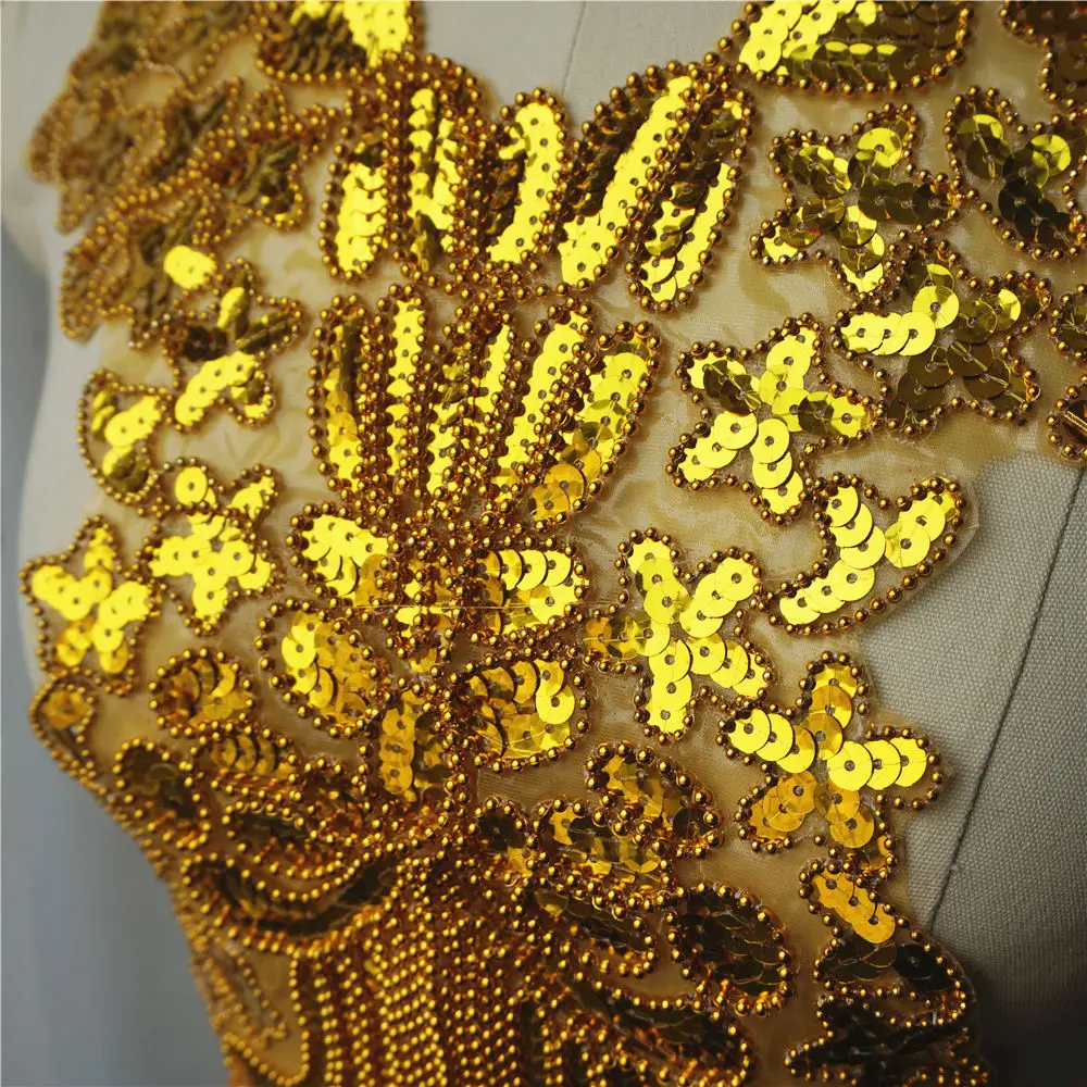 Золотые блестки кружевные тканевые бусины барочный воротник мечты вышивка