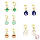 Aide 925 пробы серебро разноцветной эмалью звездное небо планета круглый кулон Длинные висячие серьги в виде улыбающихся рожиц Шарм масло серьг