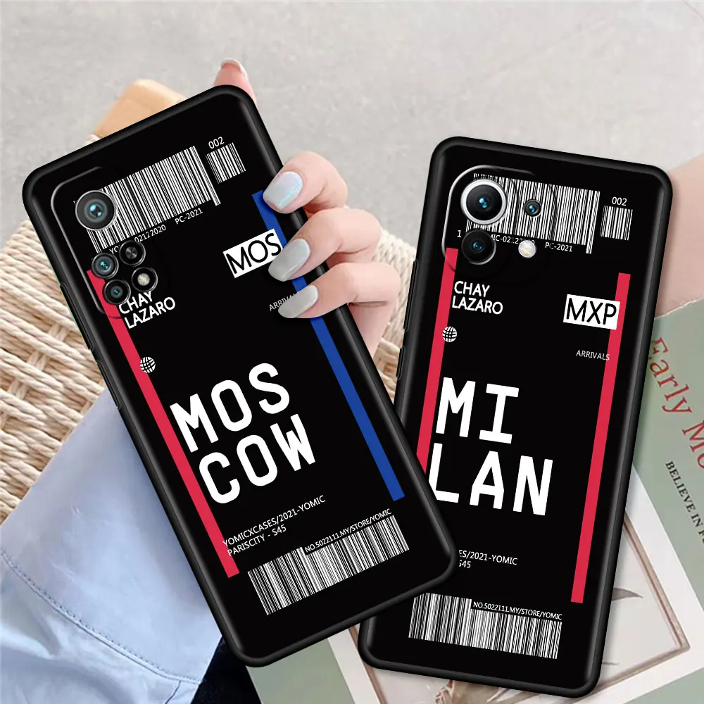

Shockproof Case for Xiaomi Mi 10T Pro 11 10 Ultra 9T CC9 Note10 A2 Lite Matte Soft Cover Airfare City Label Phone Coque