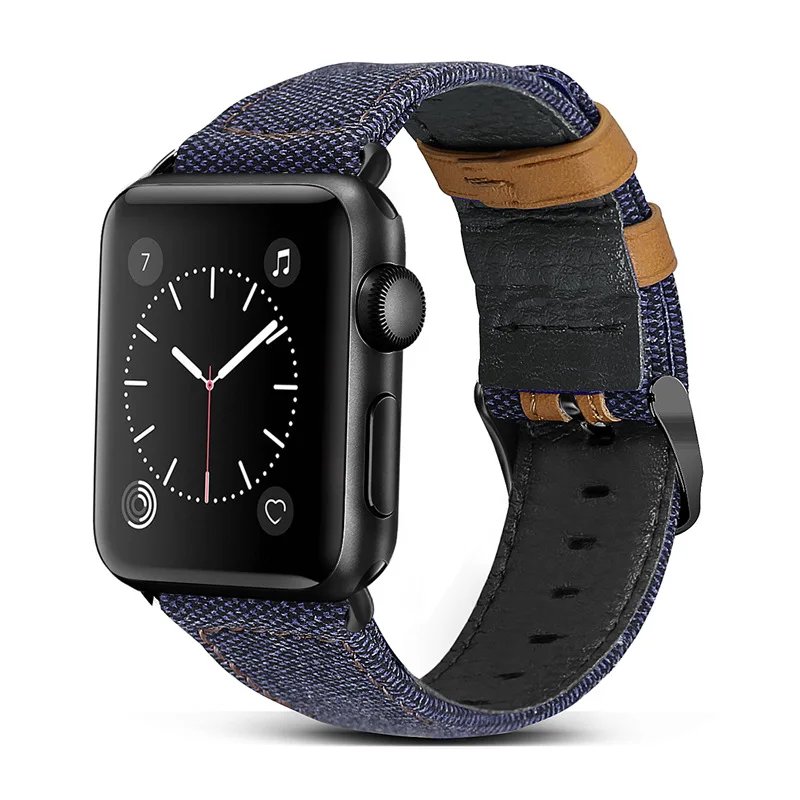 Модный ремешок из ткани и кожи для Apple Watch 38 мм 42 мм для iWatch 40 мм 44 мм Серия 2 3 4 5 ремешок для часов браслет