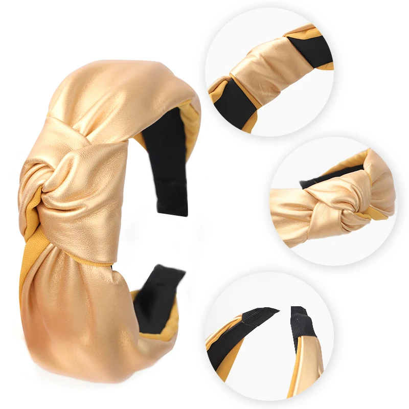 

Cross Knot PU Headband Turban for Women Girls Solid Color Wide Hair Hoop Band Bezel 2021 Fashion Vintage Hair Accessories